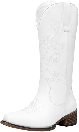 Jeossy Women's Embroidered Cowboy Mid Calf Boots