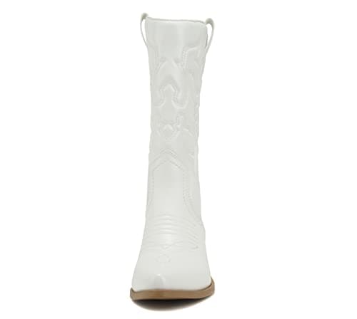 Reno-S Women's White/Beige Pointy Toe Knee High Cowboy Boots