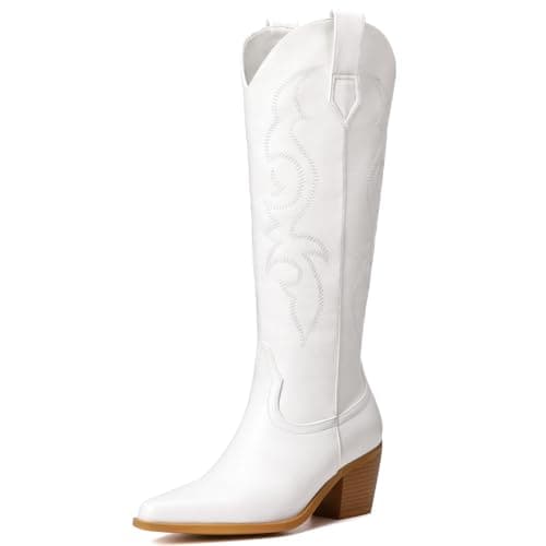 Platikly Women's Wide Calf Rhinestone Knee High Western Boots