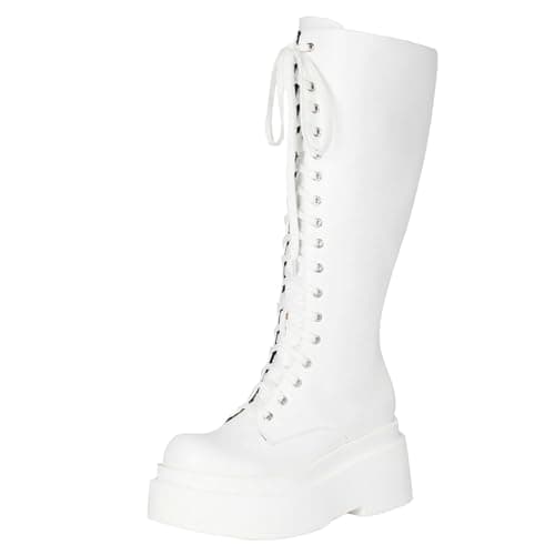 Parisuit Women's Gothic Knee High Lace-Up Buckle Boots Chunky Heel