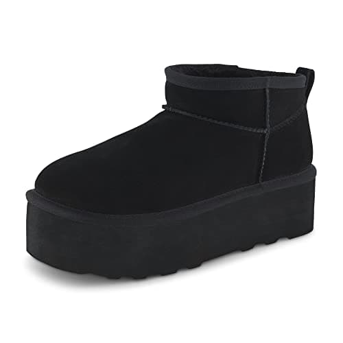 CUSHIONAIRE Hippy Women’s Cozy Suede Platform Ankle Boots with Faux Fur Lining - Comfortable Slip-Ons in Wide Widths