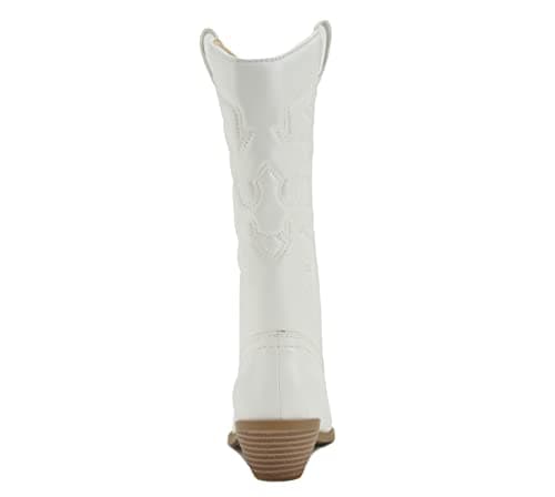 Reno-S Women's White/Beige Pointy Toe Knee High Cowboy Boots