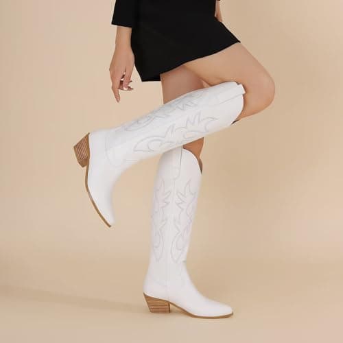 CIERWS Women's Embroidered Western Knee High Cowboy Boots