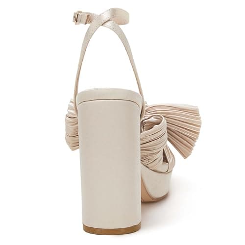 VETASTE Women's Pleated Bow Knot Platform Bridal Heeled Sandals