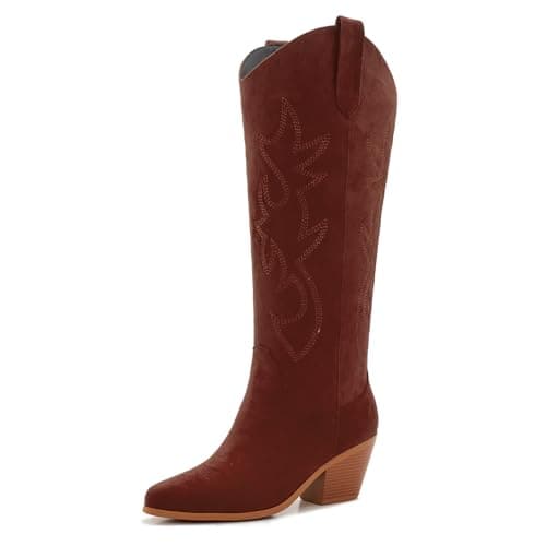 Classic Embroidered ZXHYZLZ Cowgirl Boots for Women Knee High 2" Heel