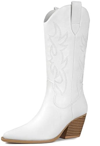 Mostrin Western Boot Chunky Heeled Mid-Calf Square Toe Pull-On Boot