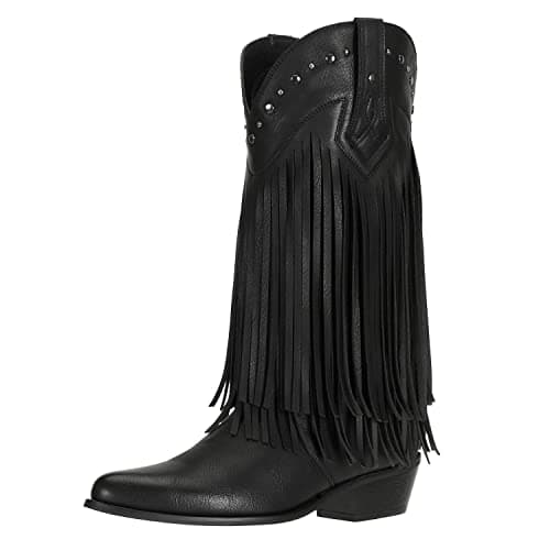 SheSole Black Women's Fringe Western Riding Boots Wide Calf Cowgirl