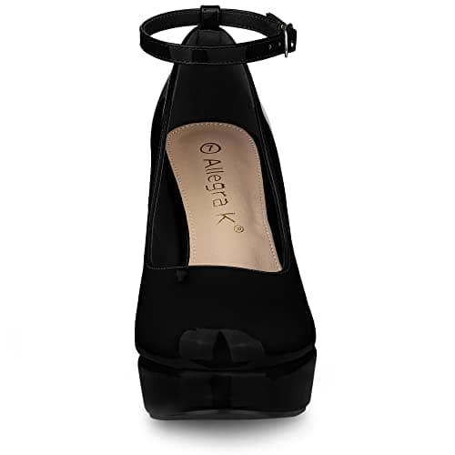 Allegra K Women's Chunky Heel Ankle Strap Mary Janes Pumps