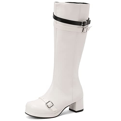 VOMIRA Women's Knee High Platform GoGo Boots with Chunky Heels