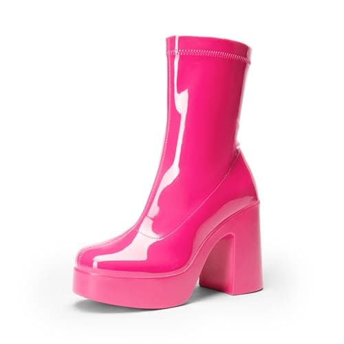 Womens Platform Gogo Ankle Boots with Chunky Block Heels