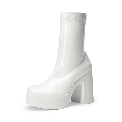 Womens Platform Gogo Ankle Boots with Chunky Block Heels