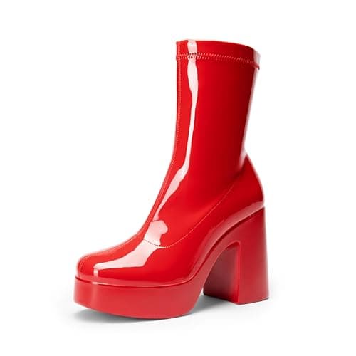 Womens Platform Gogo Ankle Boots with Chunky Block Heels