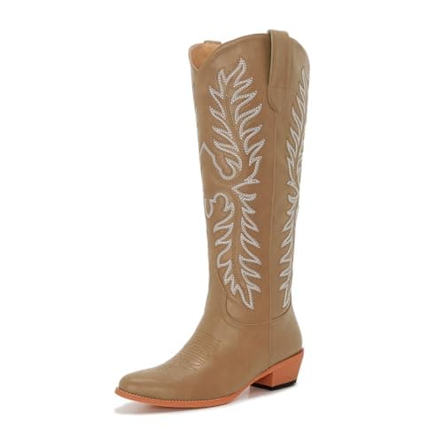 Classic Embroidered ZXHYZLZ Cowgirl Boots for Women Knee High 2" Heel