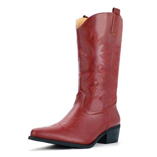 IDIFU Women's Mid-Calf Embroidered Cowboy Boots