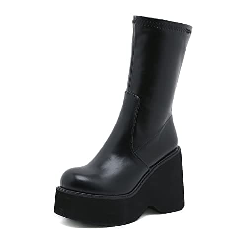 VOMIRA Women's Winter Platform Boots with Gothy Wedge Heel