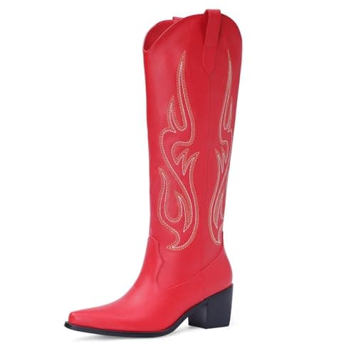 Western Cowboy Boots for Women - Knee High Wide Calf with Classic Embroidery
