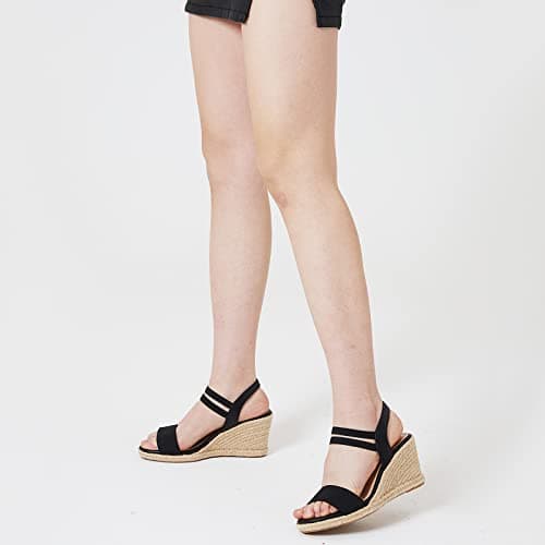 Women's Low Wedge Espadrille Sandals with Elastic Ankle Straps