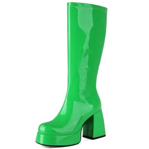Roimaash Women's Mid-Calf Metallic Patent Platform Boots