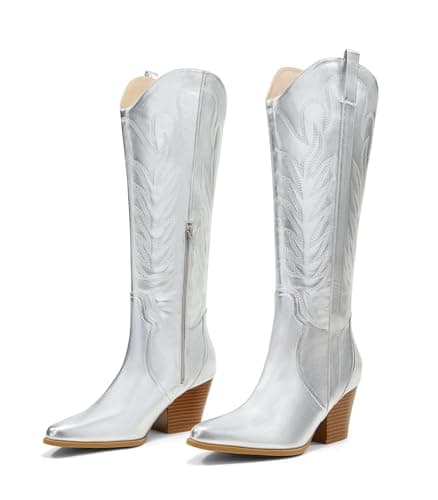 Comfortable Women's Embroidered Western Cowboy Boots Zipper Chunky Heel