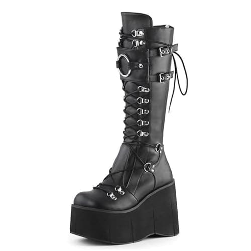 UOQAPRE Women's Winter Punk Chunky Mid-Calf Booties Heel Side Zip Rounds Toe