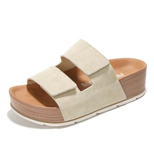 Pismo Women's Genuine Leather Summer Sandals - Comfortable Memory Foam Wedges