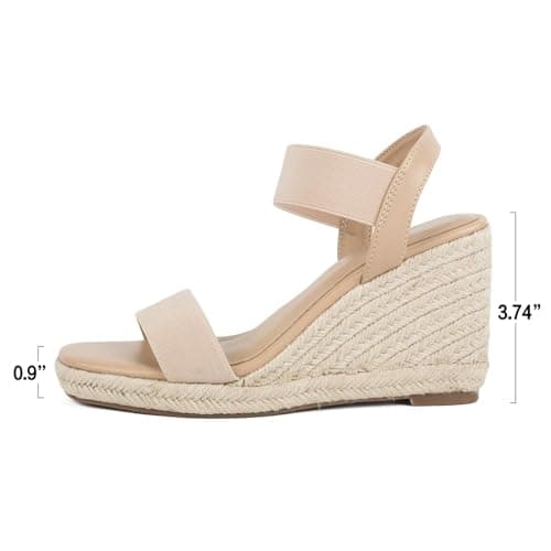 Putu Women's Square Toe Espadrille Platform Wedges with Elastic Ankle Strap