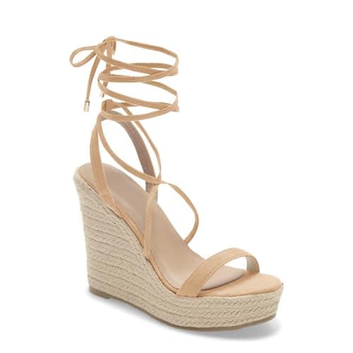 Coutgo Women's Espadrille Wedge Lace-Up Ankle Strap Sandals