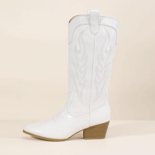 IDIFU IN2 Women's Mid Calf Embroidered Cowboy Bootschunky Heel Country Style Booties