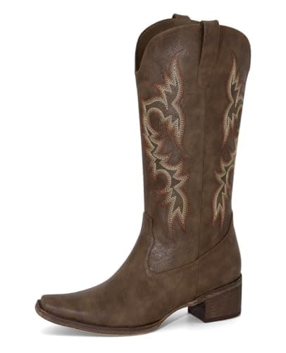 MISSMILLER Women's Embroidered Mid-Calf Cowboy Boot Heels
