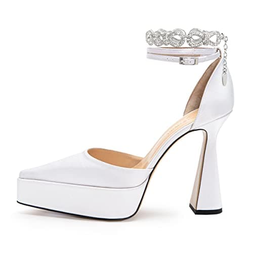 Mikarka Women's Platform Chunky Heeled Dress Shoes with Chain Ankle Strap