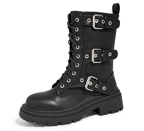 LUCKY STEP Women's Platform Mid Calf Combat Boots-Ankle Booties