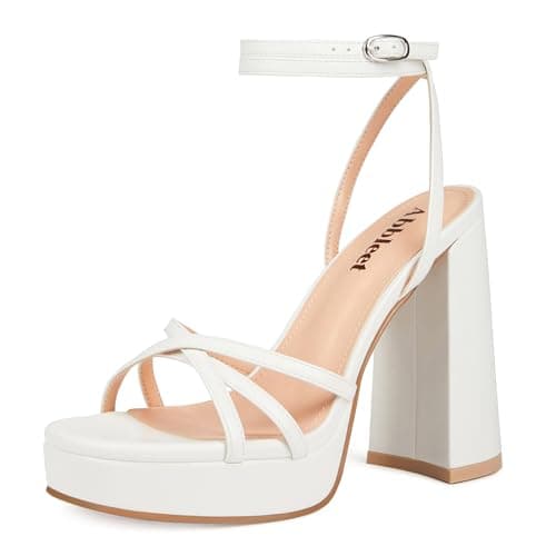 Abbleet Chunky Block Heels Strappy Open Toe Lace-up Wedding Party Evening Shoes