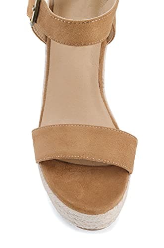 SUMOJIU Women's Open Toe Wedge Sandals, Ankle Strap Summer Casual Straw Woven
