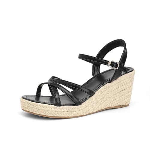 Dressy Strappy Espadrille Wedge Sandals for Women with Cushioned Insole