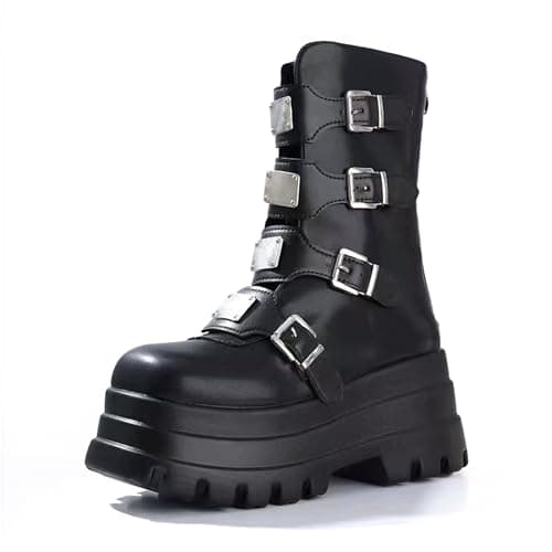 Gothniero Women's Black Knee High Platform Boots Size 5.5-11