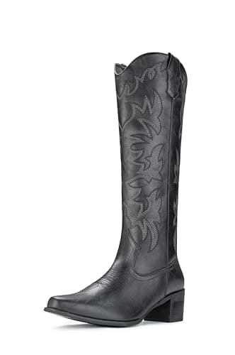 IUV Women's Knee High Western Cowgirl BootsWith Side Zipper & Chunky Heel