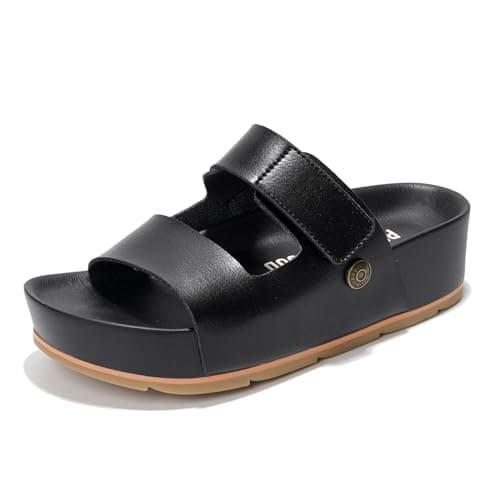 Pismo Women's Genuine Leather Summer Sandals - Comfortable Memory Foam Wedges