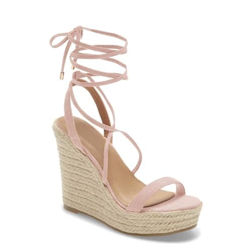 Coutgo Women's Espadrille Wedge Lace-Up Ankle Strap Sandals
