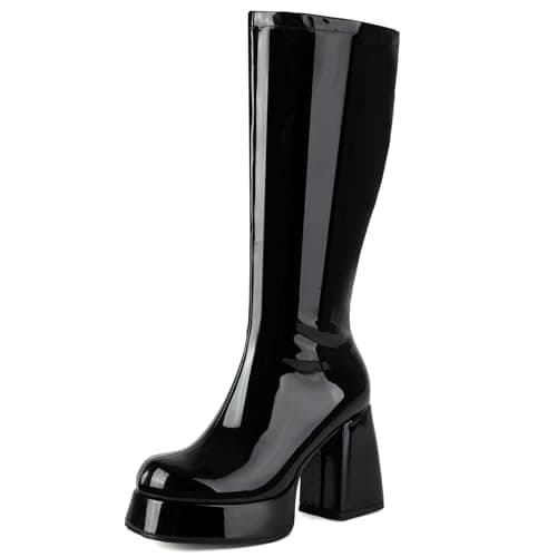 Roimaash Women's Mid-Calf Metallic Patent Platform Boots
