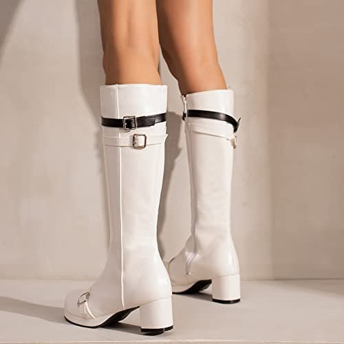 VOMIRA Women's Knee High Platform GoGo Boots with Chunky Heels