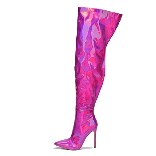 Cape Robbin Women's Metallic Thigh High Boots with Zippered Pointed Toe and Stiletto Heels