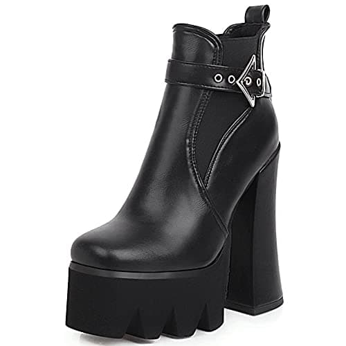Mikarka Zipper Studded Goth Platform Combat Ankle Boots for Women Mid Chunky Block Heel Motorcyclist Boots