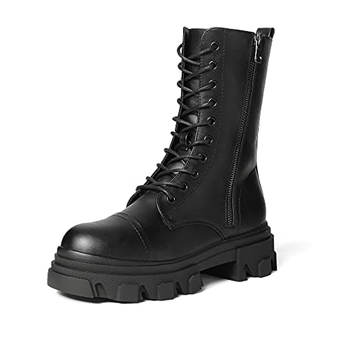 Women's Lace Up Combat Boots with Chunky Platform Sole