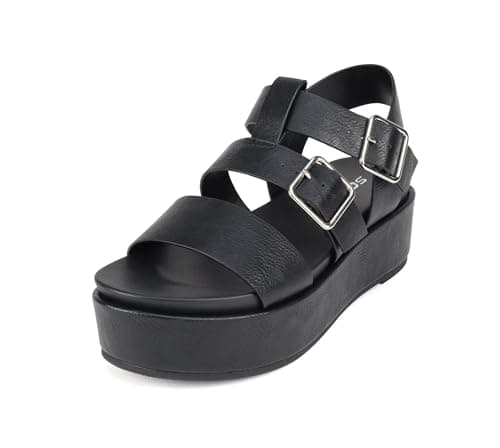 STELLAR Women's Flatform Multi Strap Open Toe Platform Wedge Sandals