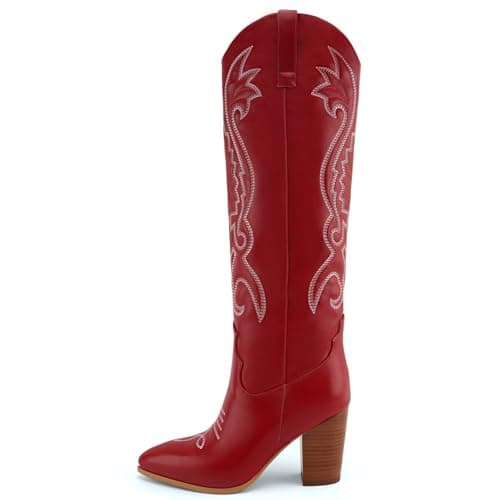 WIRALOMI Women's Embroidered Knee High Cowboy Boots