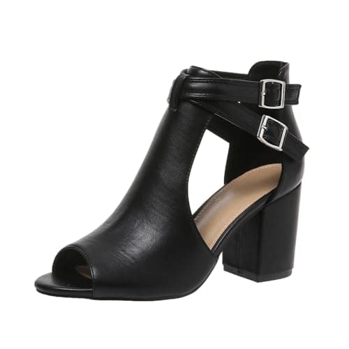 Women's Peep Toe Chunky Heel Side Cutout Sandals US5-11 Summer Booties