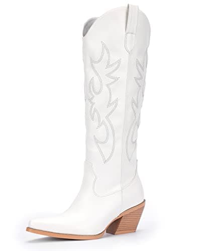 Western Cowboy Boots for Women - Knee High Wide Calf with Classic Embroidery