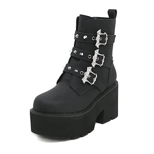 Women's Black Lace up Goth Platform Boots for Cosplay Fashion Punk Style.