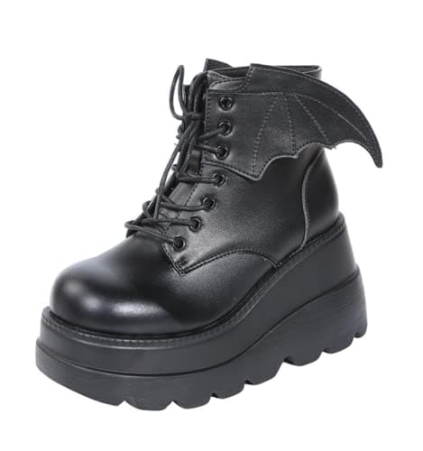 Gothniero Women's Black Holographic Combat Ankle Boots with Chunky Heel and Side Zip (US 5.5-11)