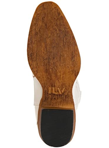 IUV Women's Mid Calf Cowboy Boots with Embroidery and Pull-On Tabs